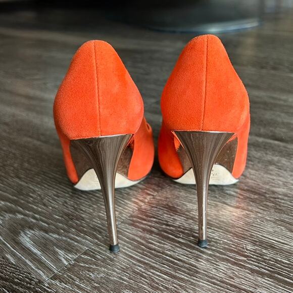 EUC Enrico Cuini Farah Tangerine Suede Pumps 35.5 C Rose Gold Heel ALIA Tech 4in - Picture 7 of 16